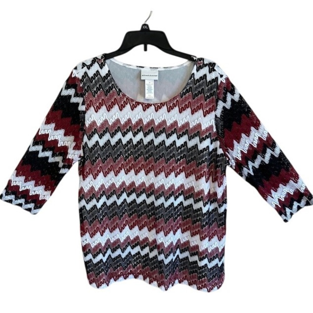 Alfred‎ Dunner Women's Woven Zig Zag 3/4 Sleeve Blouse Size XL Burgundy Black